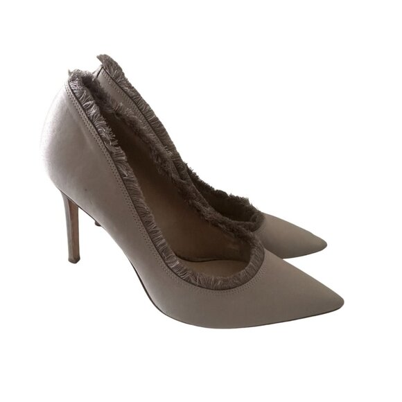 SAM EDELMAN Lavender Gray Fringe Fabric Trim Heels Size 9.5 - Picture 7 of 8